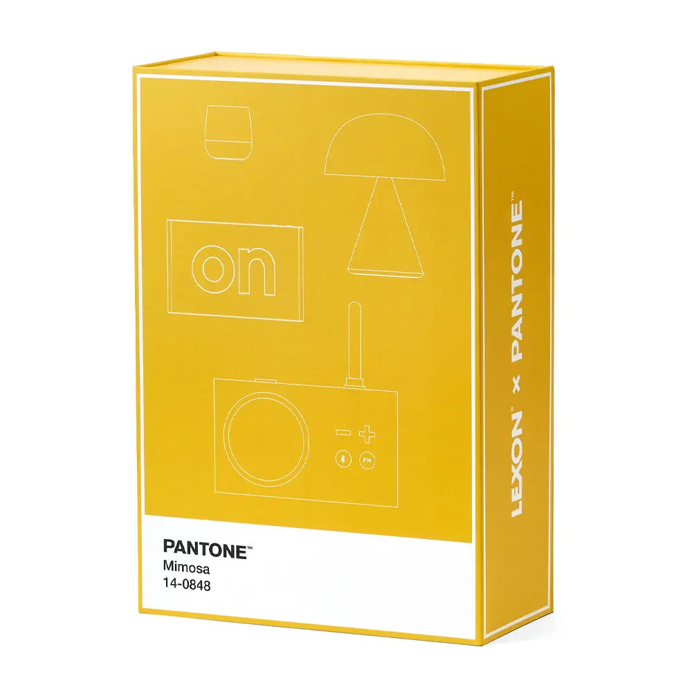 Lexon GIFT Set PANTONE - Includes Mino+ Mini Speaker, Flip Classic Clock, Mina M Lamp, Thykho 3  Speaker - Yellow Lexon