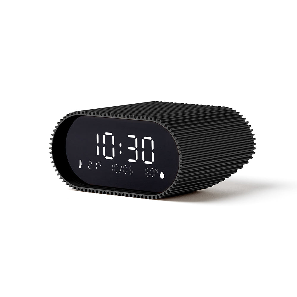 Lexon Ray Clock Lcd Alarm Clock With Temperature / Humidity Display - Black