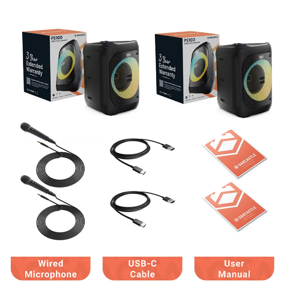 Majority PS100 - Bundled Party Speaker 40w Bluetooth Karaoke-DJ-Party-PA System - Black Majority