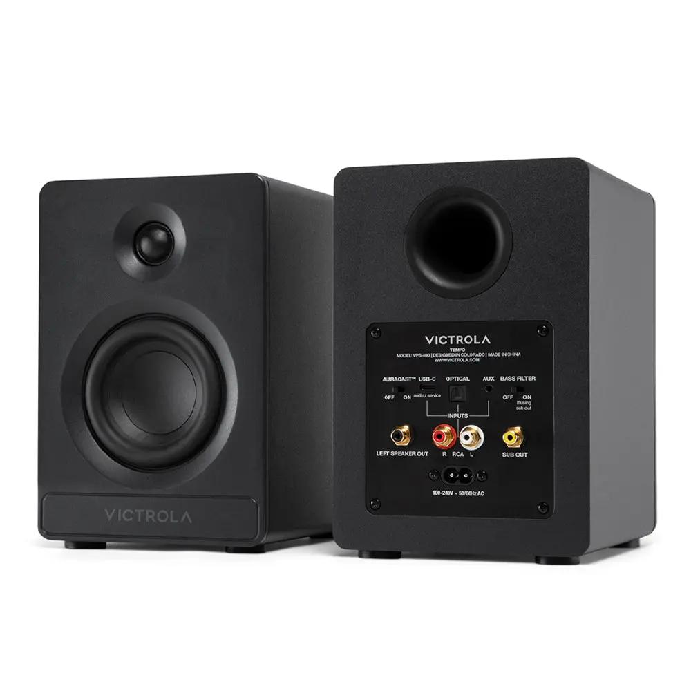 Victrola Automatic Turntable + Victrola Tempo Bookshelf Speakers Bundle - Black Victrola
