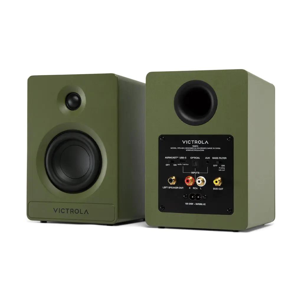Victrola Automatic Turntable + Victrola Tempo Bookshelf Speakers Bundle - Green Victrola