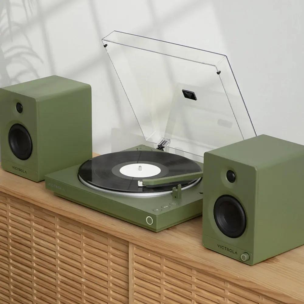 Victrola Automatic Turntable + Victrola Tempo Bookshelf Speakers Bundle - Green Victrola