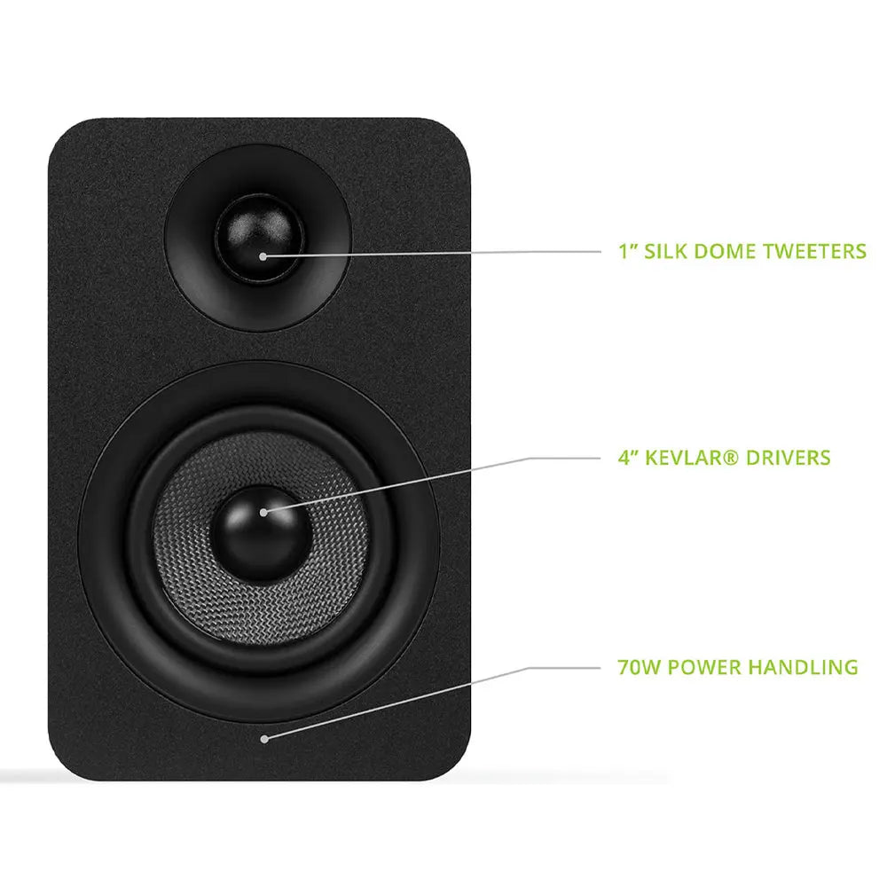 Kanto YU Passive 4" Speakers with 1" Silk Dome Tweeter and 4" Kevlar Woofer - Black, Pair Kanto