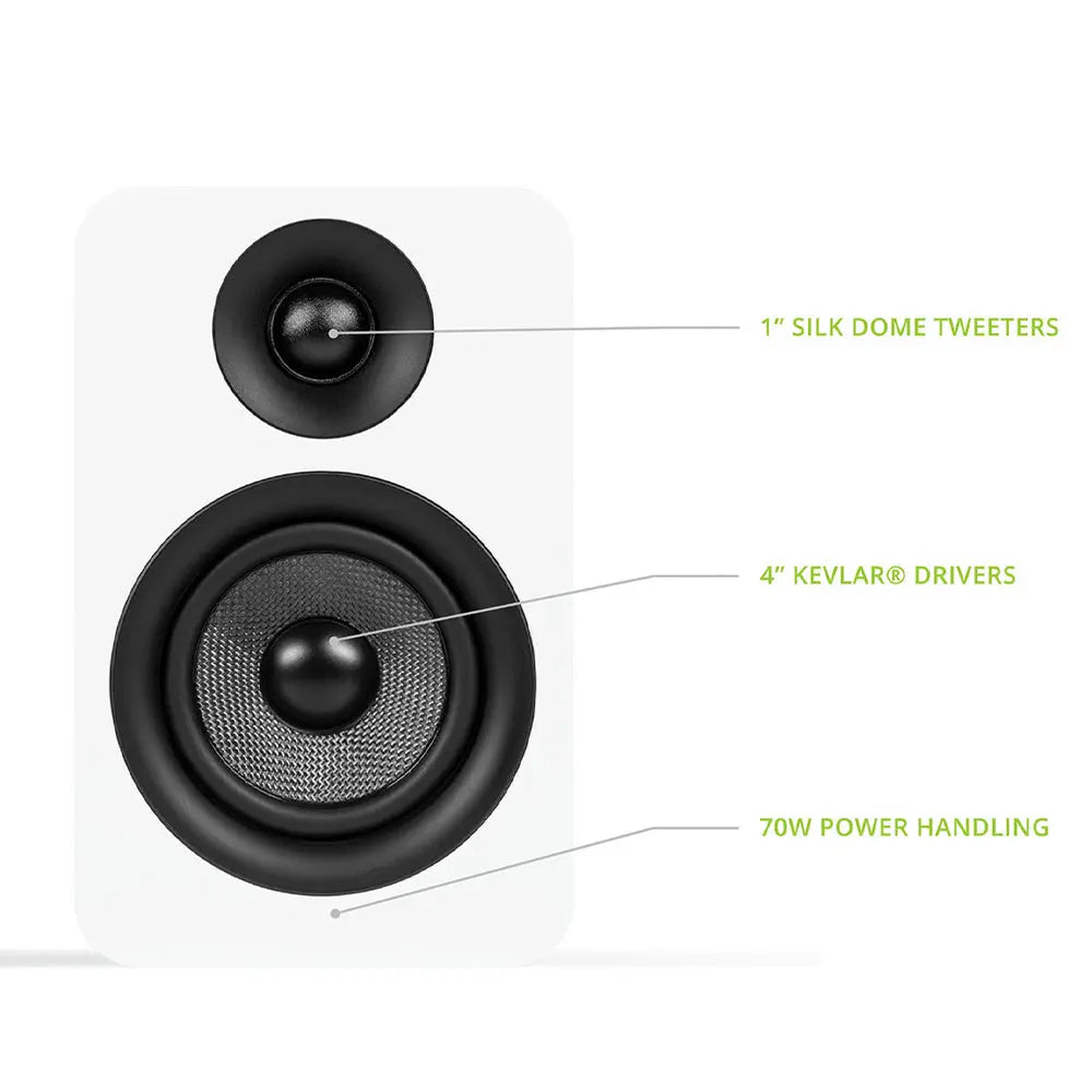 Kanto YU Passive 4" Speakers with 1" Silk Dome Tweeter and 4" Kevlar Woofer - White, Pair Kanto