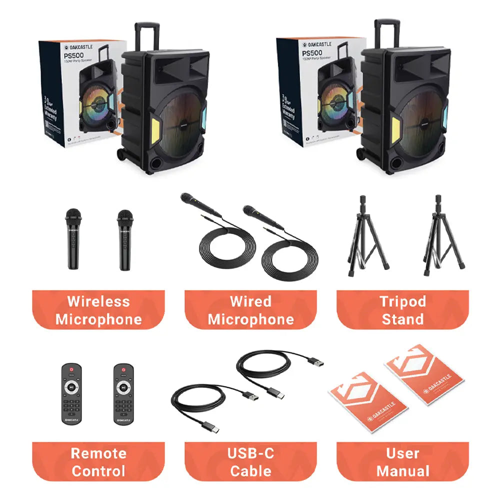 Majority PS500 - Bundled PA System 150w Bluetooth Karaoke-DJ-Party-PA System - Black Majority