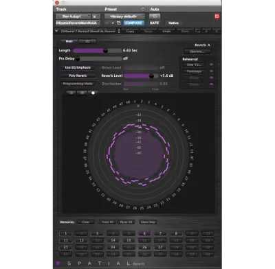 Dspatial Reverb immersive convolution reverb plugin interface in Pro Tools