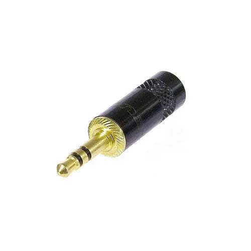 REAN NYS231BG-LL 3.5mm TRS plug, black metal shell accepts cable up to 8mm OD, gold contacts