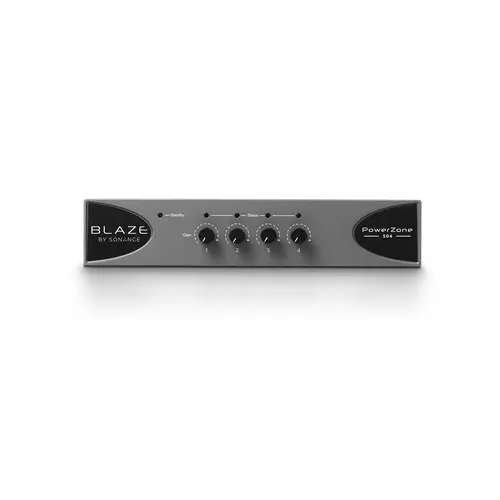 Blaze PowerZone 504. 500W 4-channel power amplifier. 1RU half-rack. Blaze by Sonance