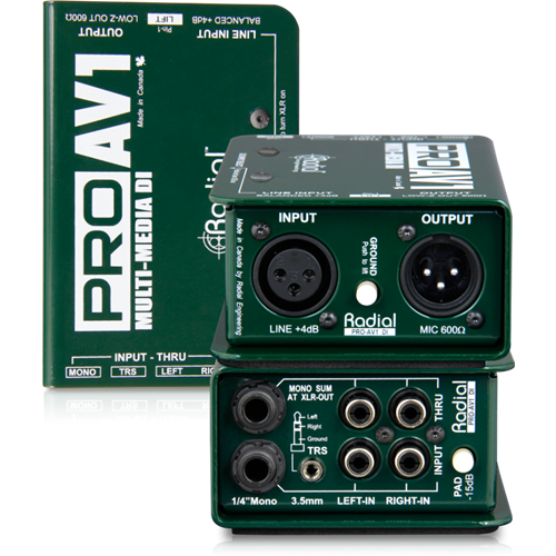 Radial Engineering PROAV1 Passive 1 channel multimedia DI with RCA, 3.5mm, XLR, 1/4&quot; connectors