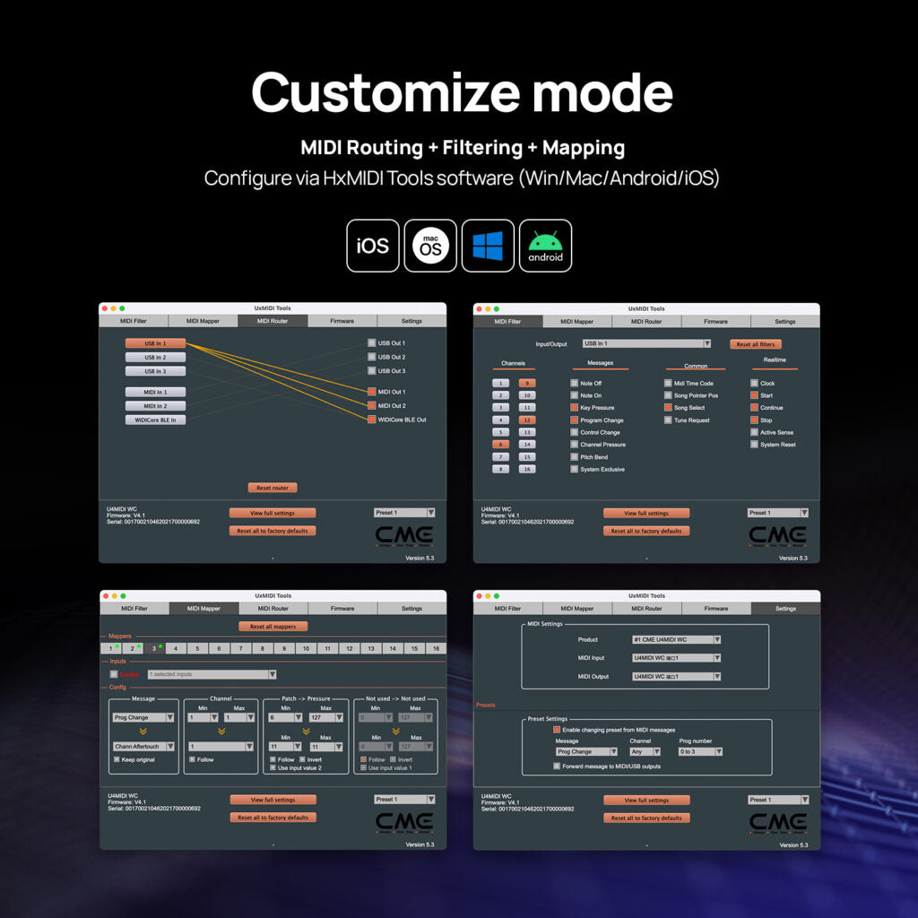 CME Pro U4MIDI WC Hybrid MIDI Interface with optional Bluetooth MIDI via WIDI Core