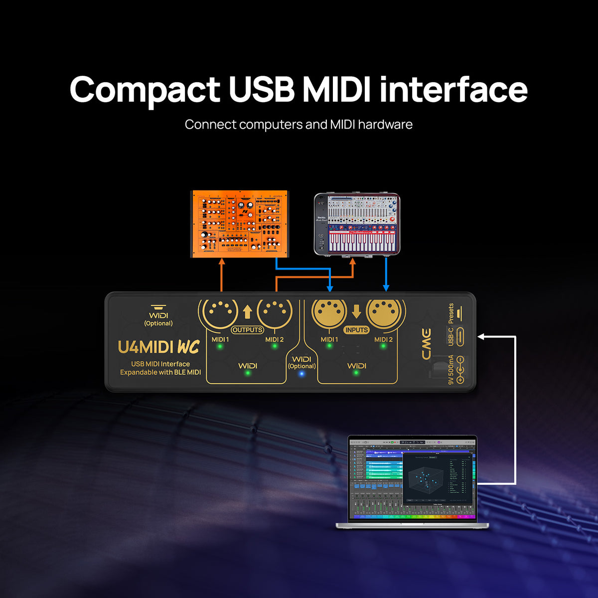 CME Pro U4MIDI WC Hybrid MIDI Interface with optional Bluetooth MIDI via WIDI Core