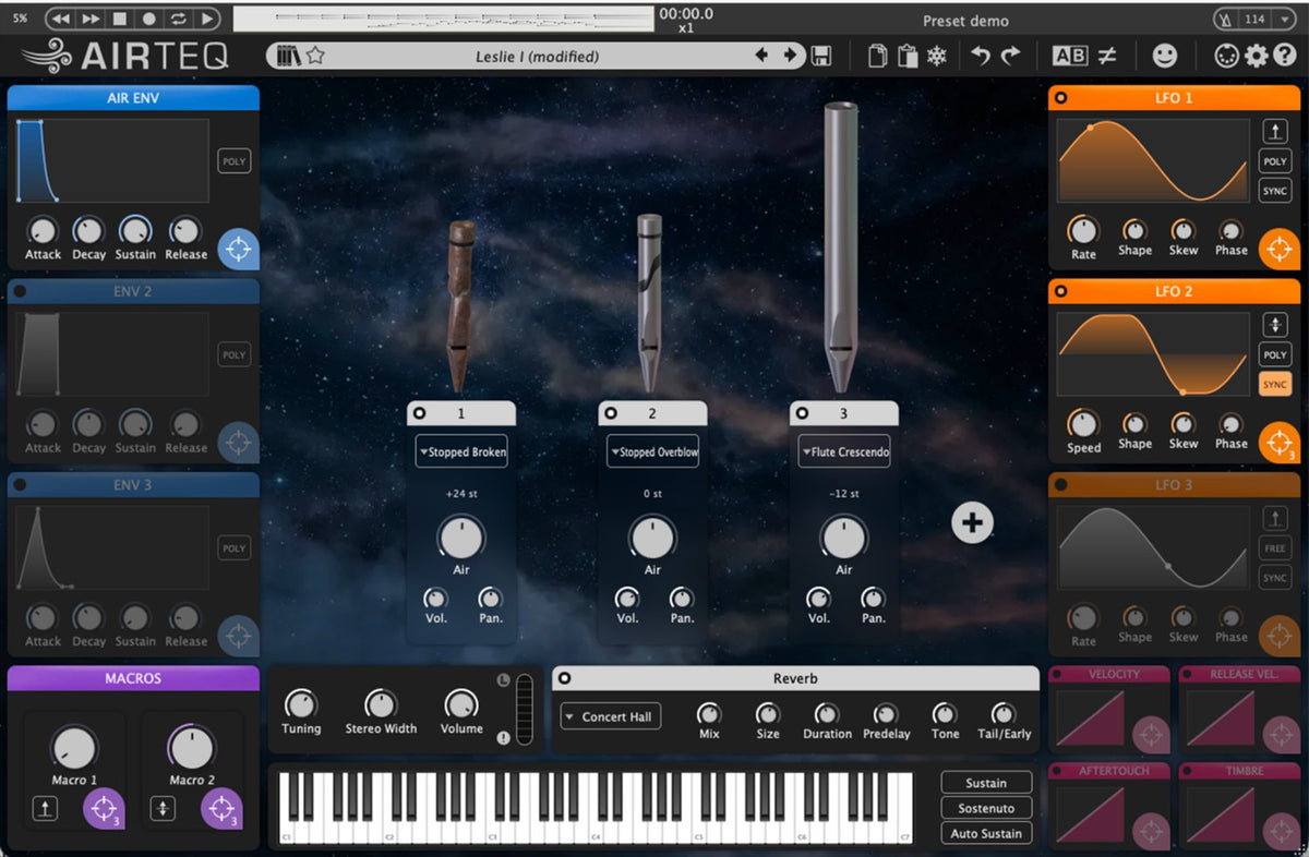 Modartt Airteq physical modelling synthesiser plugin interface