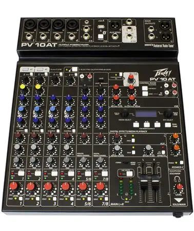 Peavey PV® 10 BT. 4 XLR/14" Mic/Line combo inputs, 2 stereo line inputs, Stereo USB & Bluetooth Peavey