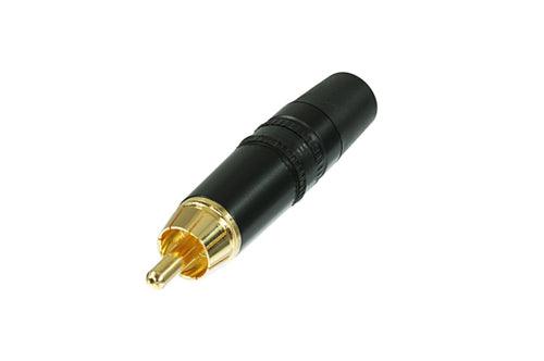 REAN NYS373 Phono plug, black housing, gold plated contacts, rubber anti-kink boot, chuck type strain relief, cable O.D. 3.5 - 6.1 mm