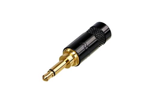 REAN NYS226BG Mono 2 pole 3.5 mm plug, crimp strain relief, black plated metal handle, gold plated contacts
