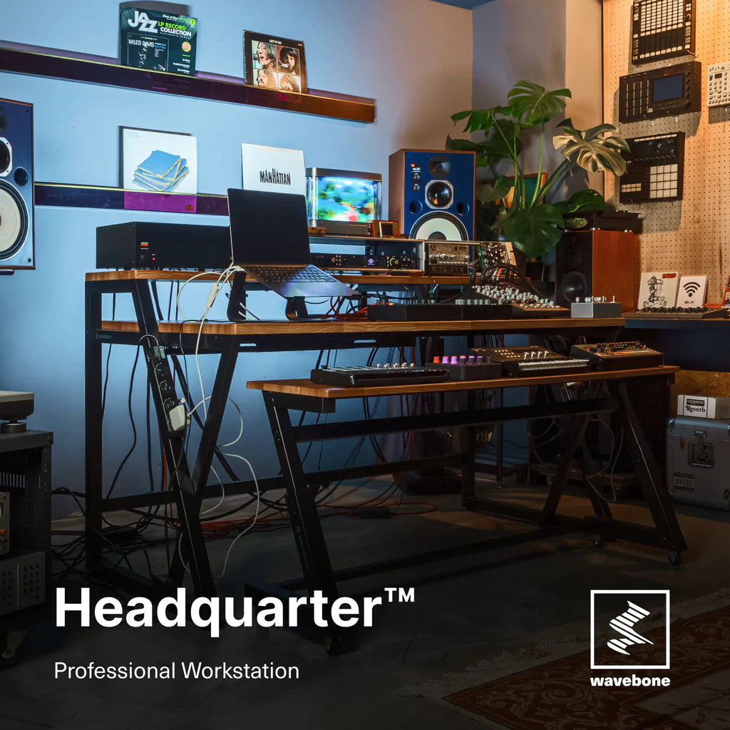 Wavebone HEADQUARTER™ Z Ergonomic Studio Workstation with Height-Adjustable Keyboard Trolley - Koala Audio