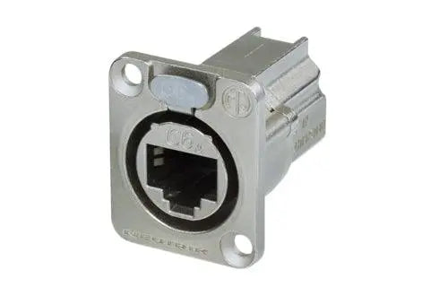Neutrik NE8FDX-P6 D-shape CAT6A panel connector, shielded, feedthrough, Nickel housing - Koala Audio
