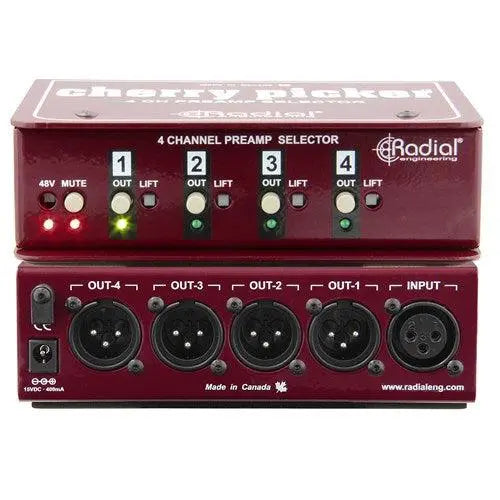Radial CHERRY PICKER - Passive 1x4 selector, use to compare 4 preamps in the studio, XLR i/o