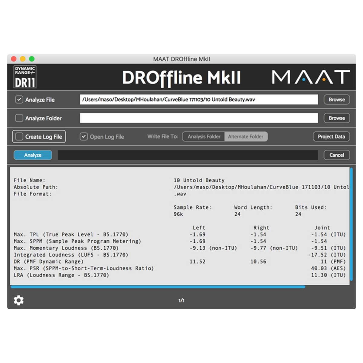 MAAT DROffline MkII Analyzer Batch Loudness Measurement Software