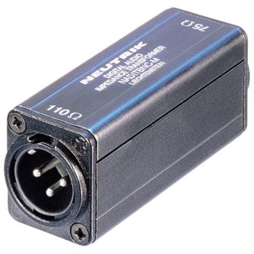 Neutrik NADITBNC-M Female BNC 75 Ω input - male XLR chassis connector 110 Ω output. Interface balanced and coaxial lines. - Koala Audio