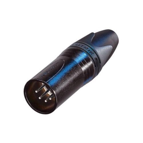 Neutrik NC5MXX-BAG 5 pole male cable connector with black metal housing and silver contacts..