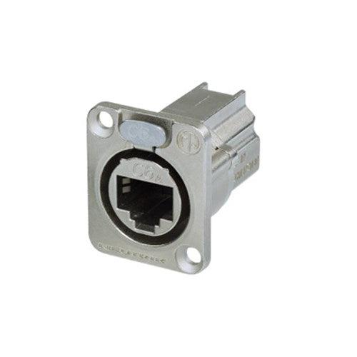 Neutrik NE8FDX-P6 D-shape CAT6A panel connector, shielded, feedthrough, Nickel housing - Koala Audio