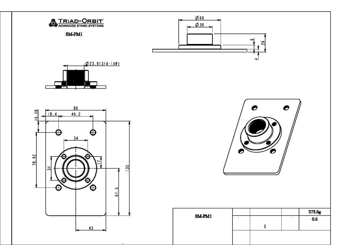 Triad-Orbit SM-PM1 Speaker Mounting Plate for Pipe Applications - Koala Audio