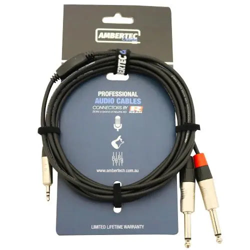 Ambertec Y CABLE 1.5M REAN 3.5MM TRS PLUG - 2 X 6.35MM TS PLUG Ambertec